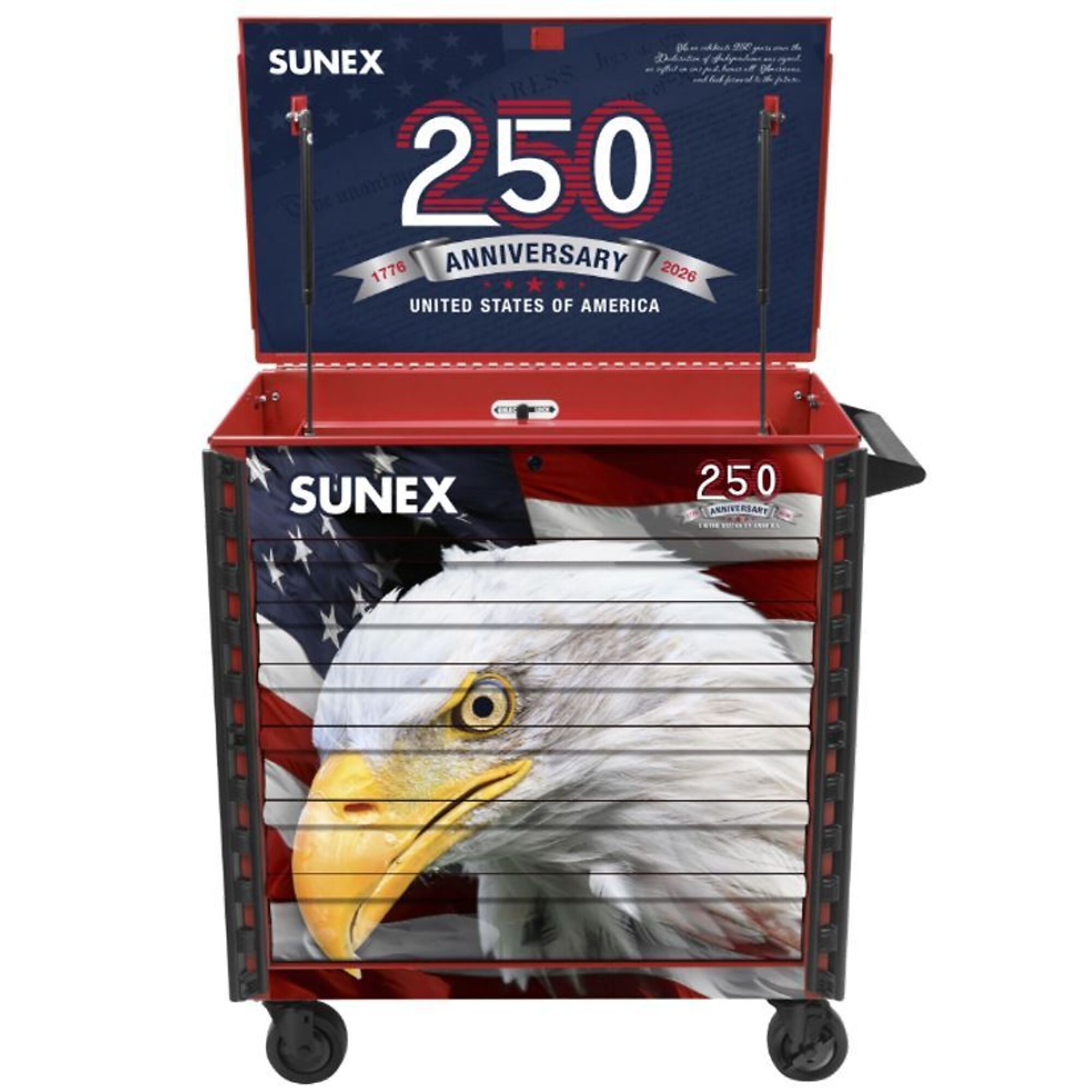 SUNEX TOOLS, Model #8056FDRUSA - Premium Full Drawer Service Cart - USA 250th - RED